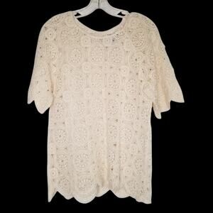All at Once Ivory Crochet Lace Top Boho Cottagecore Festival Hippie Large New